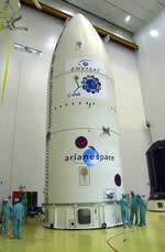 The Envisat launcher was assembled in Kourou in August 2001.